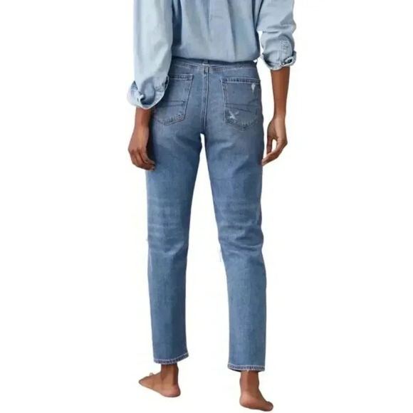 American Eagle Mom Jeans Ripped Distressed Blue High  Waist Size 4 - Picture 2 of 14